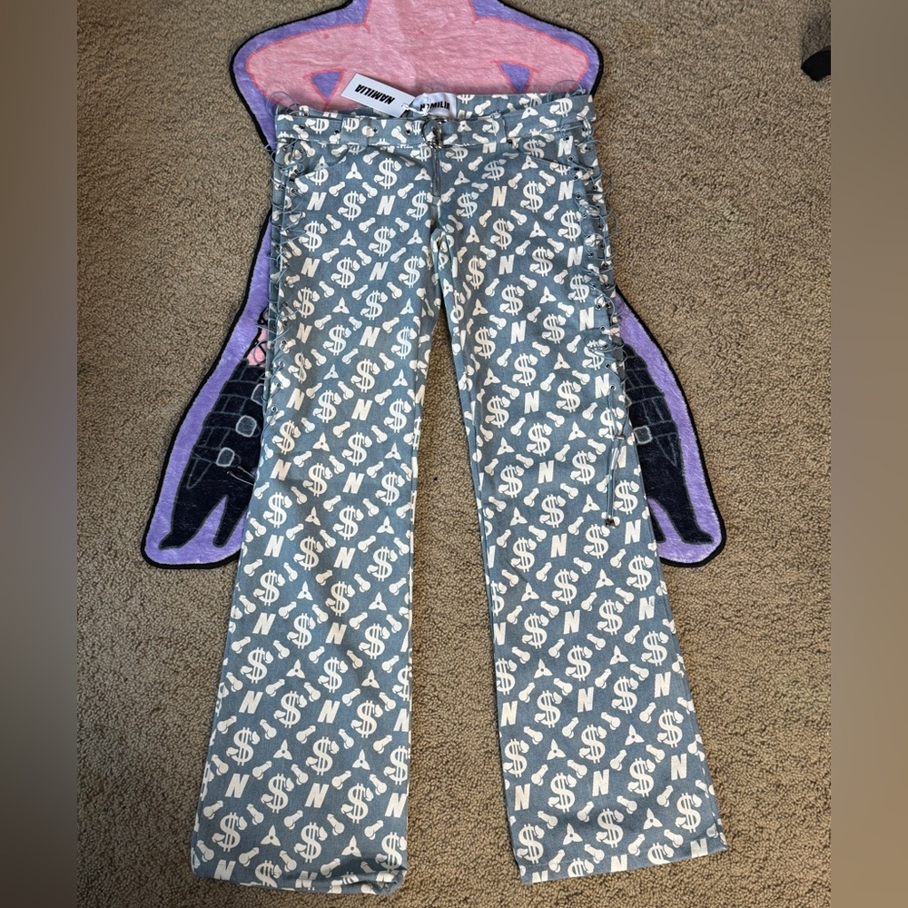 Namilia Monogram Denim Low Cut Lace Up Pants